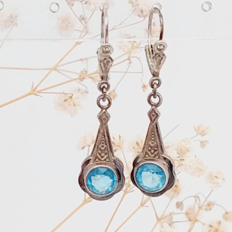 Antike 835Er Silber Jugendstiel Ohrringe Mit Blauen Steinen von SchmuckparadiesShop