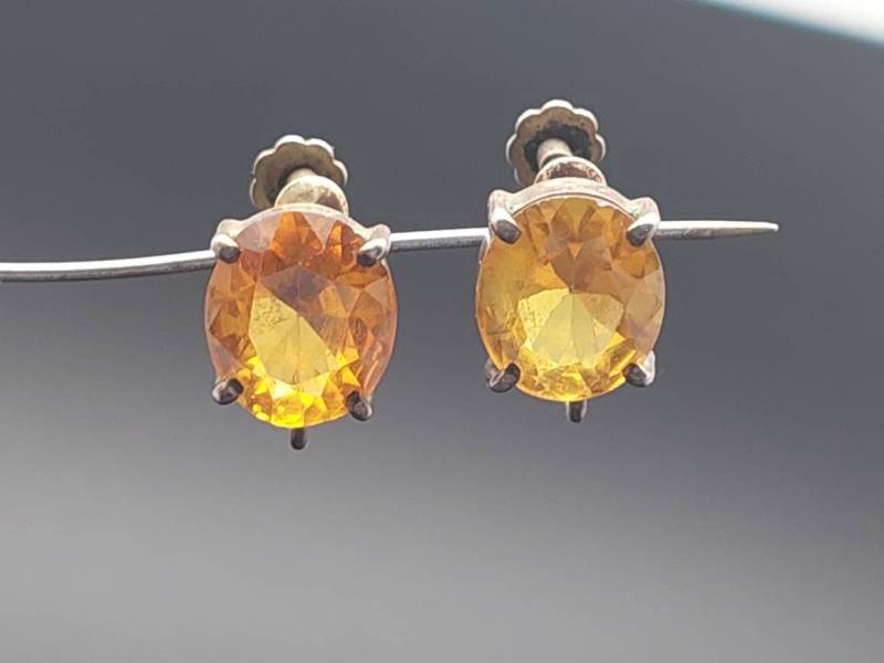 Antike 835Er Silber Jugendstiel Ohrringe Mit Gelben Steine von SchmuckparadiesShop