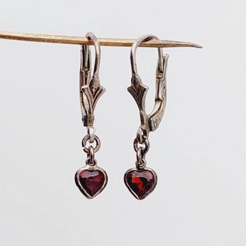 Antike 835Er Silber Ohrringe Herz Ohrschmuck Mit Roten Steinen von SchmuckparadiesShop