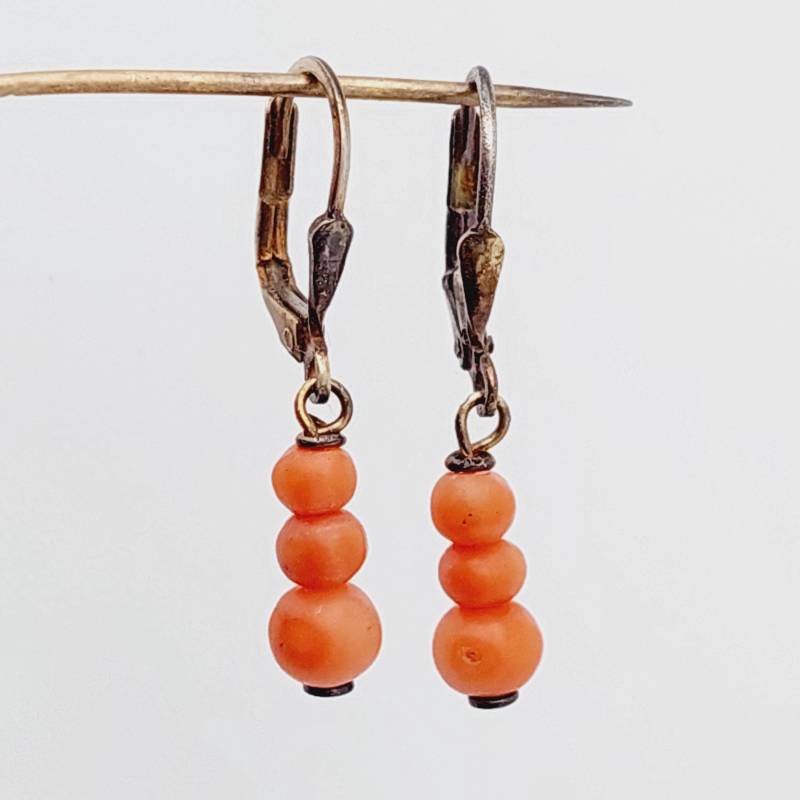 Antike 925 Silber Ohrringe Ohrhänger Mit Koralle Kugeln von SchmuckparadiesShop