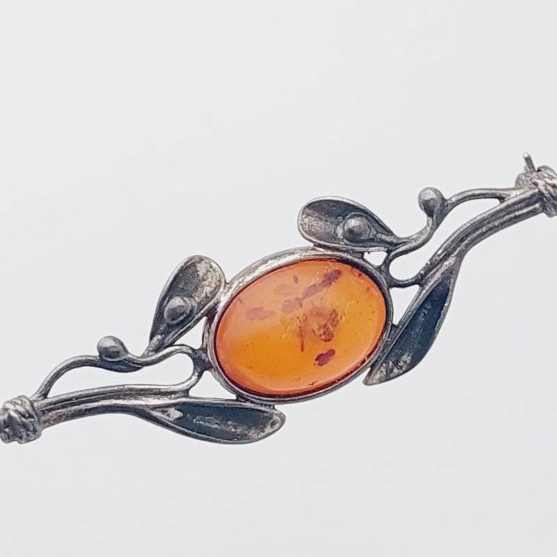 Antike 925Er Silber Brosche Bernstein Vintage Retro von SchmuckparadiesShop
