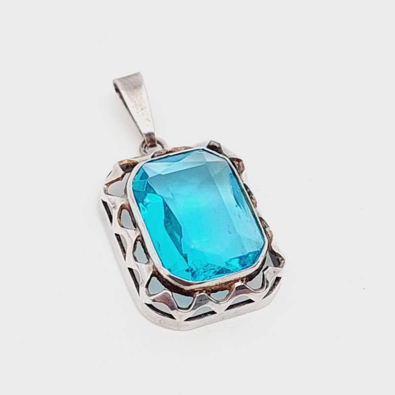 Antike Art Deco Silberanhänger 830Er Silber Anhänger Blauer Geschliffener Stein von SchmuckparadiesShop