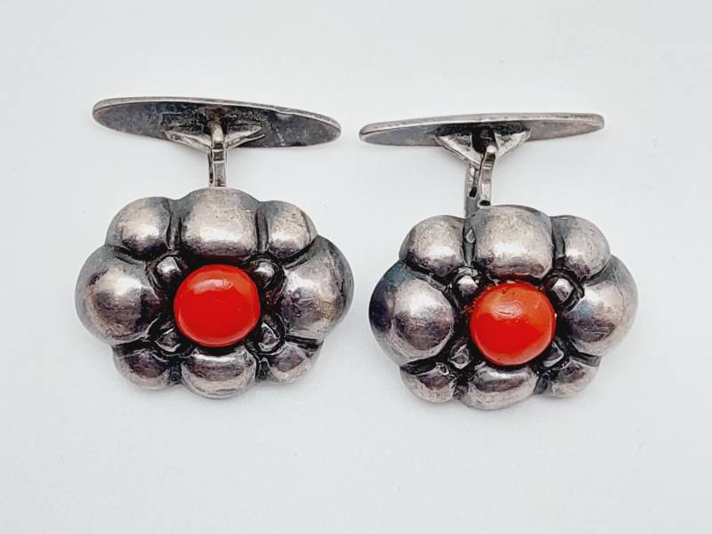 Antike Art Deko Manschettenknöpfe Mit Koralle von SchmuckparadiesShop