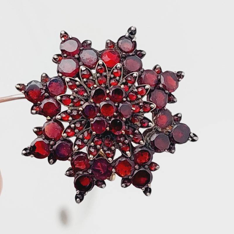 Antike Double Brosche Anhänger Stern Mit Granat Steinen Saatperlen Biedermeier Schmuck von SchmuckparadiesShop
