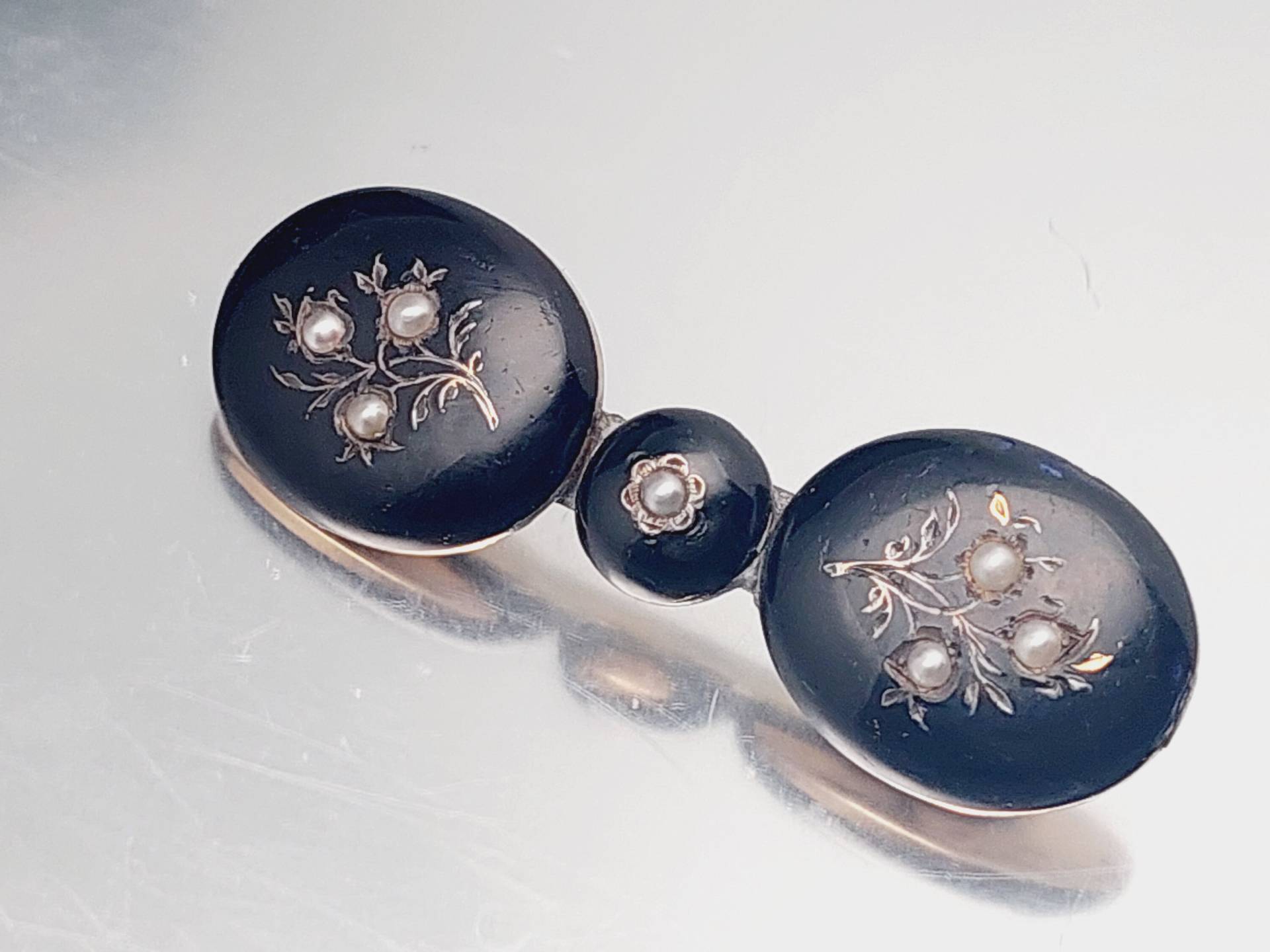 Antike Double Brosche Biedermeier Trauerschmuck Jet Doublé Saatperlen von SchmuckparadiesShop