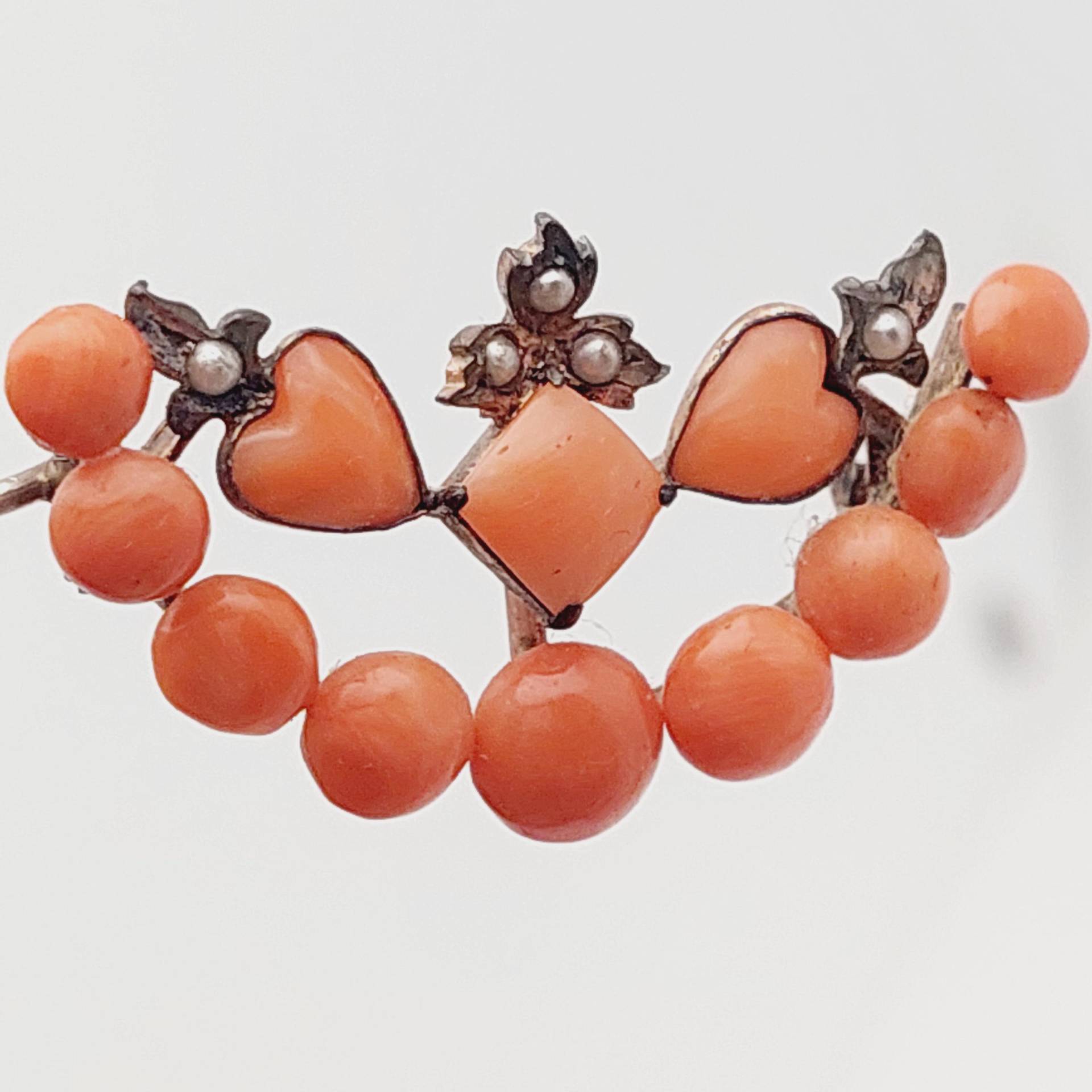 Antike Double Brosche Mit Koralle Herz Saatperle Biedermeier Schmuck von SchmuckparadiesShop
