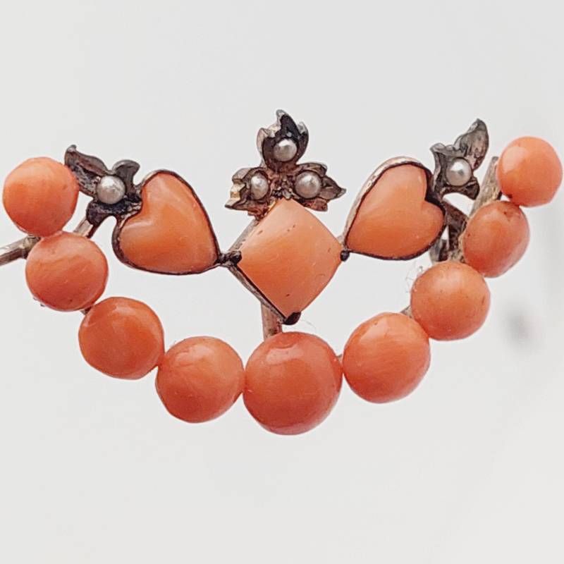 Antike Double Brosche Mit Koralle Herz Saatperle Biedermeier Schmuck von SchmuckparadiesShop
