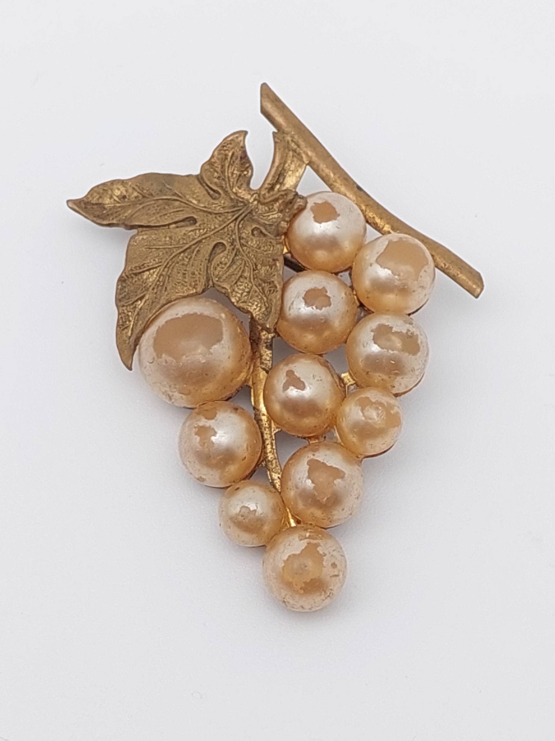 Antike Double Brosche Mit Perlen Vergoldet Jugendstil Weinreben Weintrauben von SchmuckparadiesShop