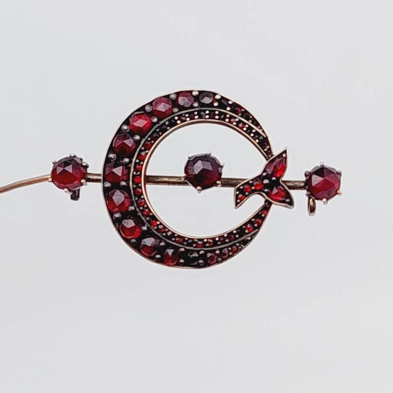 Antike Double Brosche Mond Mit Granat Steinen Biedermeier Schmuck von SchmuckparadiesShop