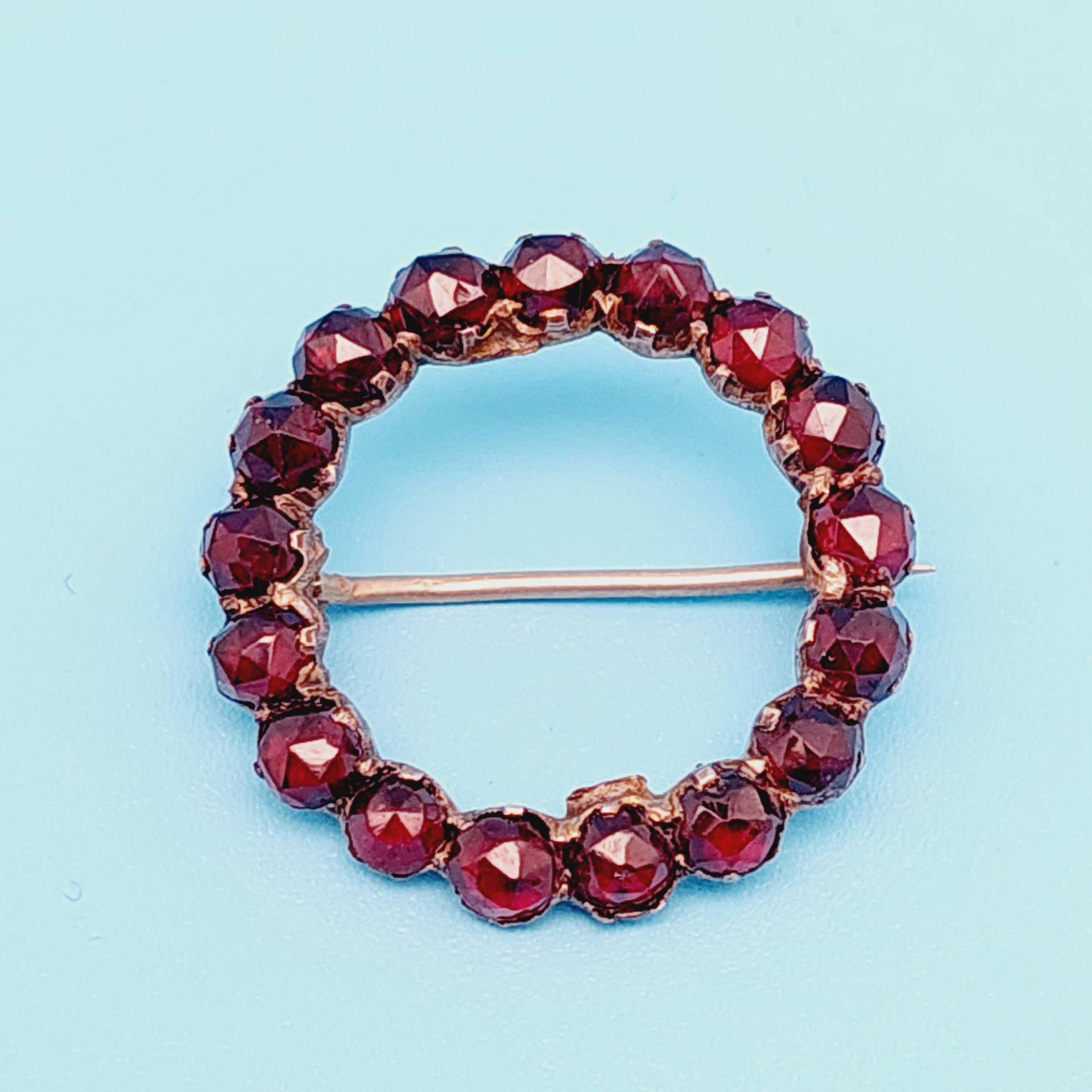 Antike Double Brosche Rund Mit Granat Steinen Biedermeier Schmuck von SchmuckparadiesShop