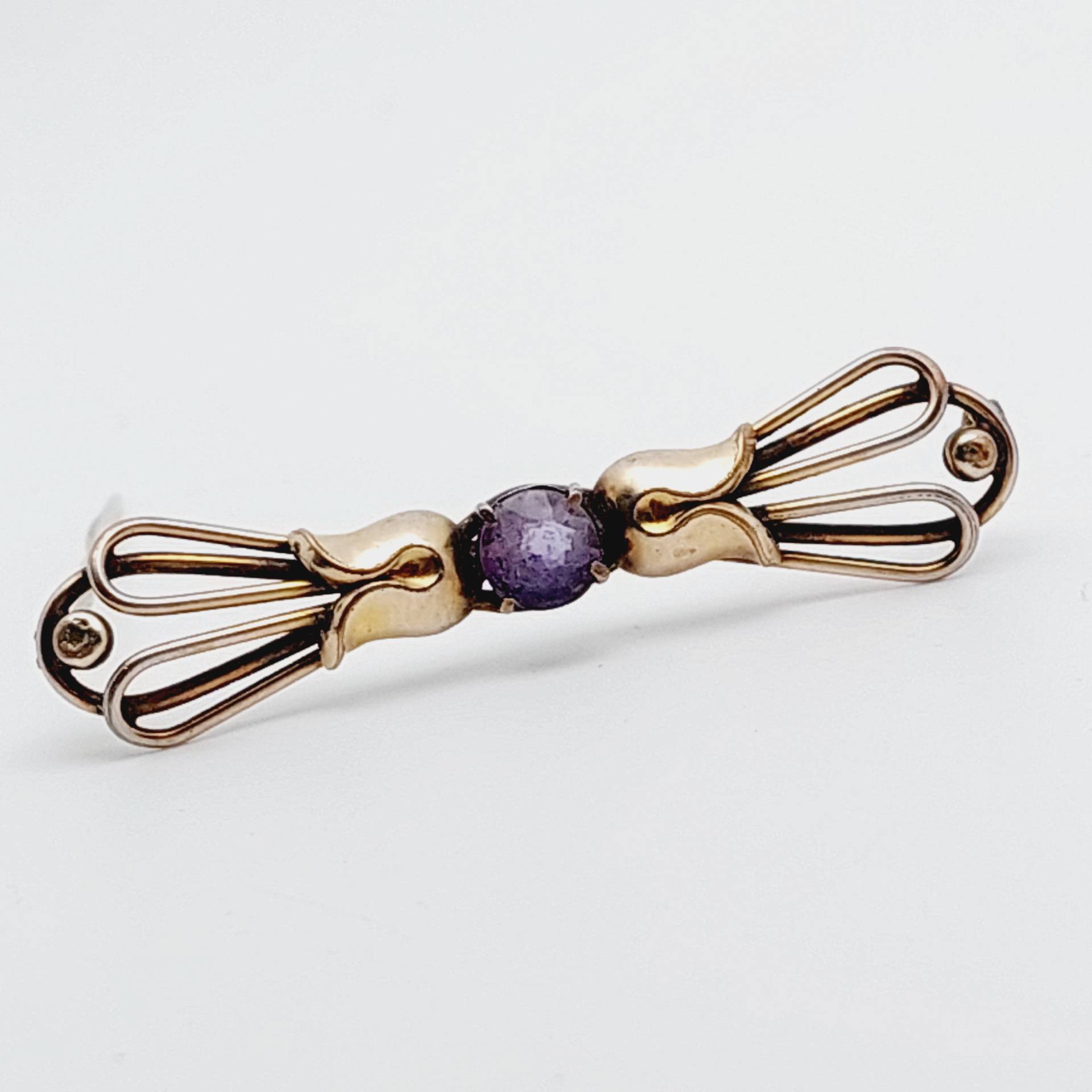 Antike Double Brosche Schleife Mit Lila Stein von SchmuckparadiesShop