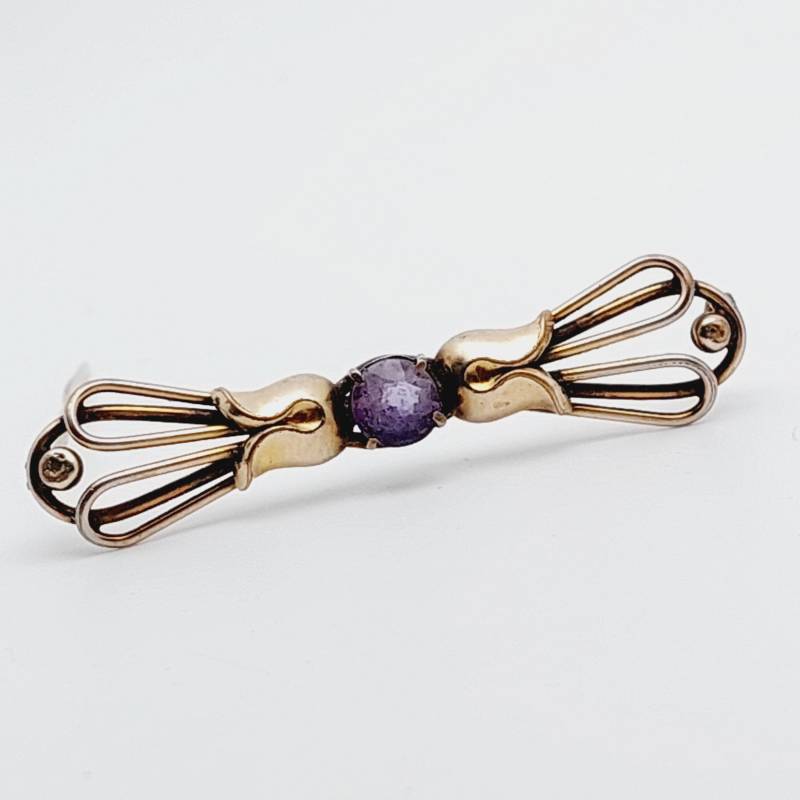 Antike Double Brosche Schleife Mit Lila Stein von SchmuckparadiesShop