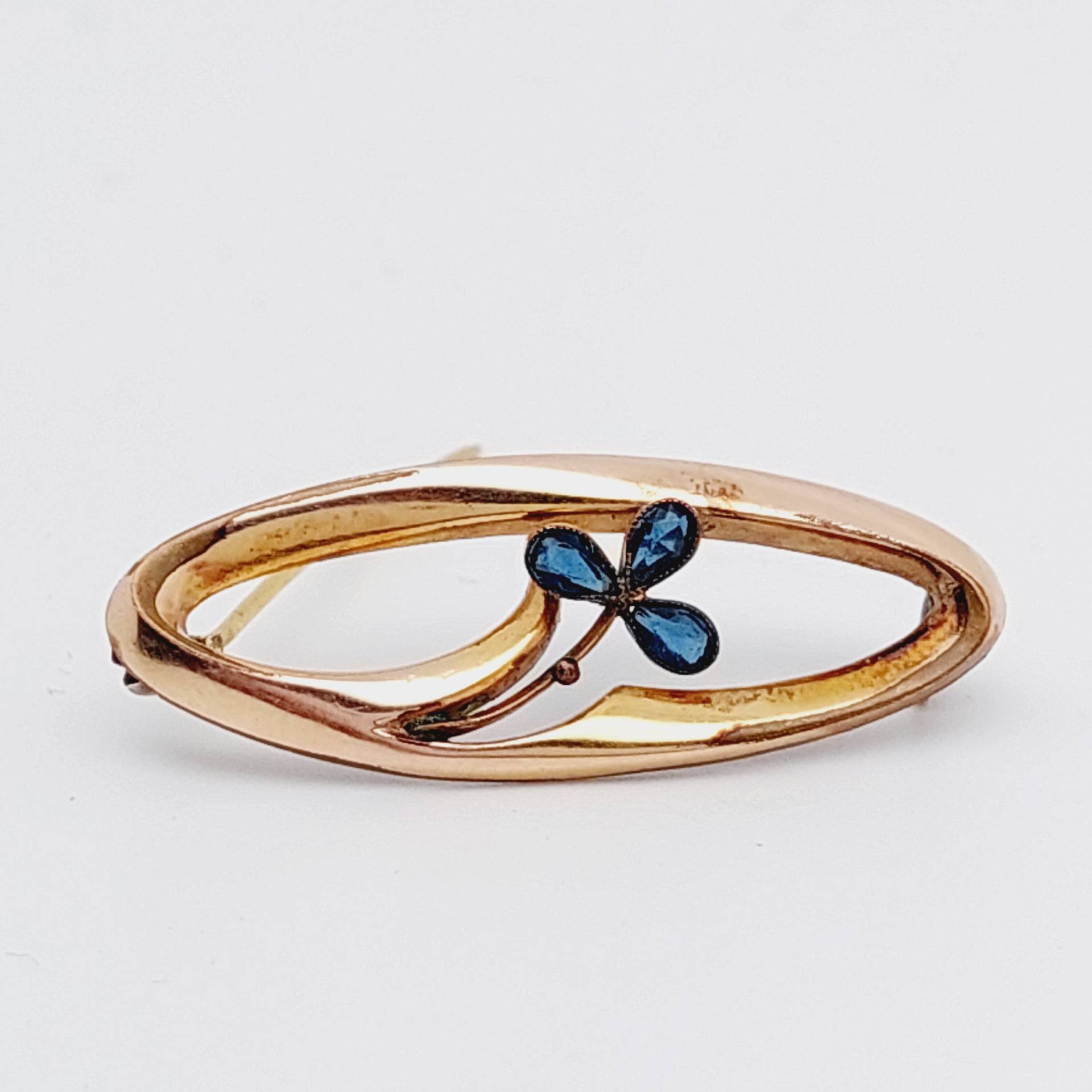 Antike Double Brosche Stabbrosche Blume Mit Blauem Stein von SchmuckparadiesShop