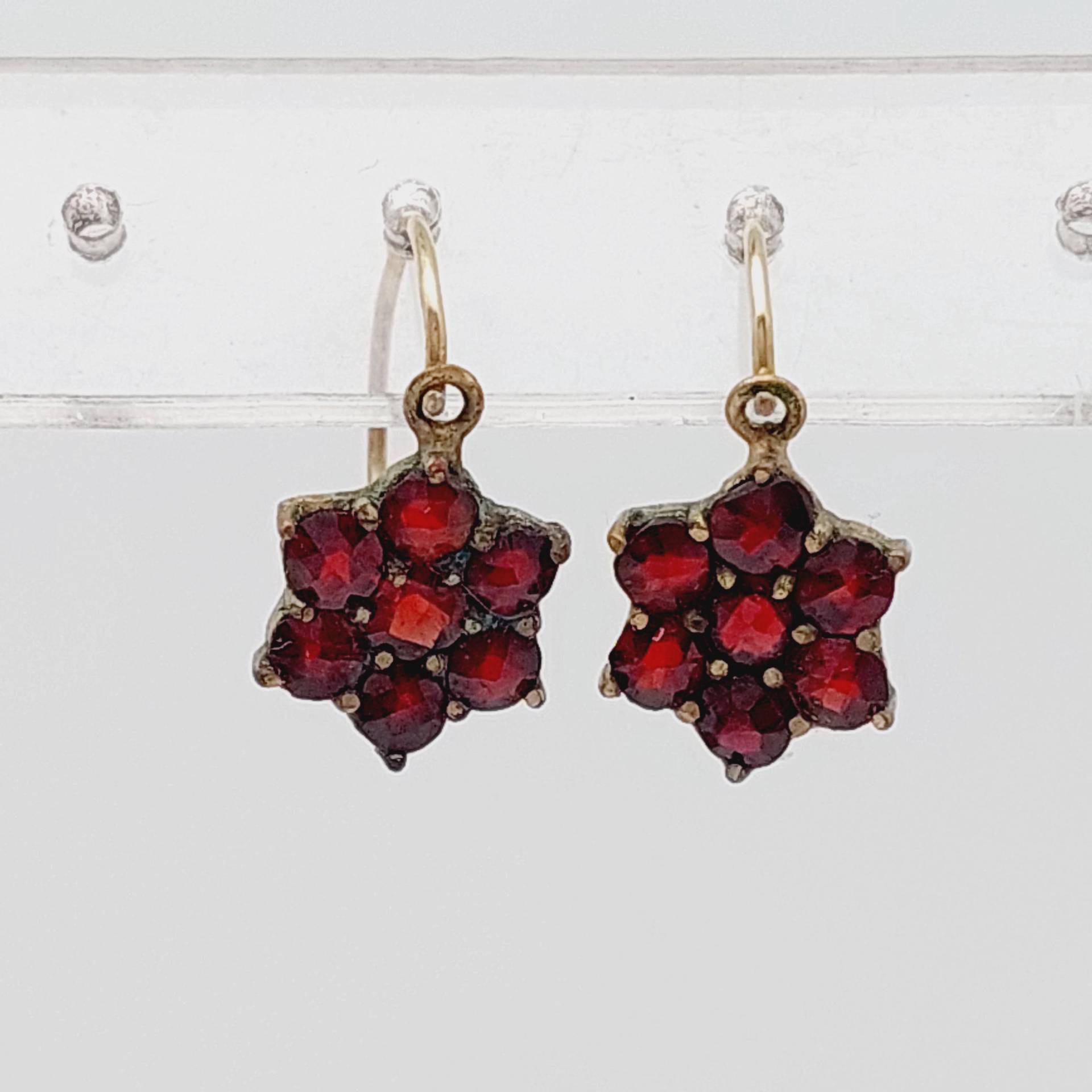 Antike Double Granat Ohrringe Ohrhänger Vergoldet Biedermeier von SchmuckparadiesShop