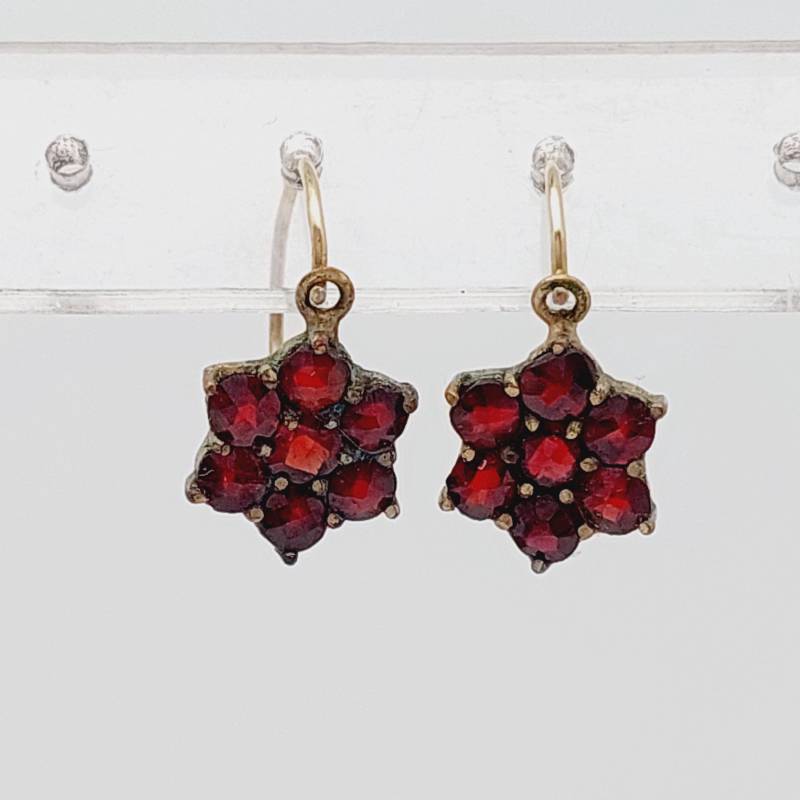 Antike Double Granat Ohrringe Ohrhänger Vergoldet Biedermeier von SchmuckparadiesShop
