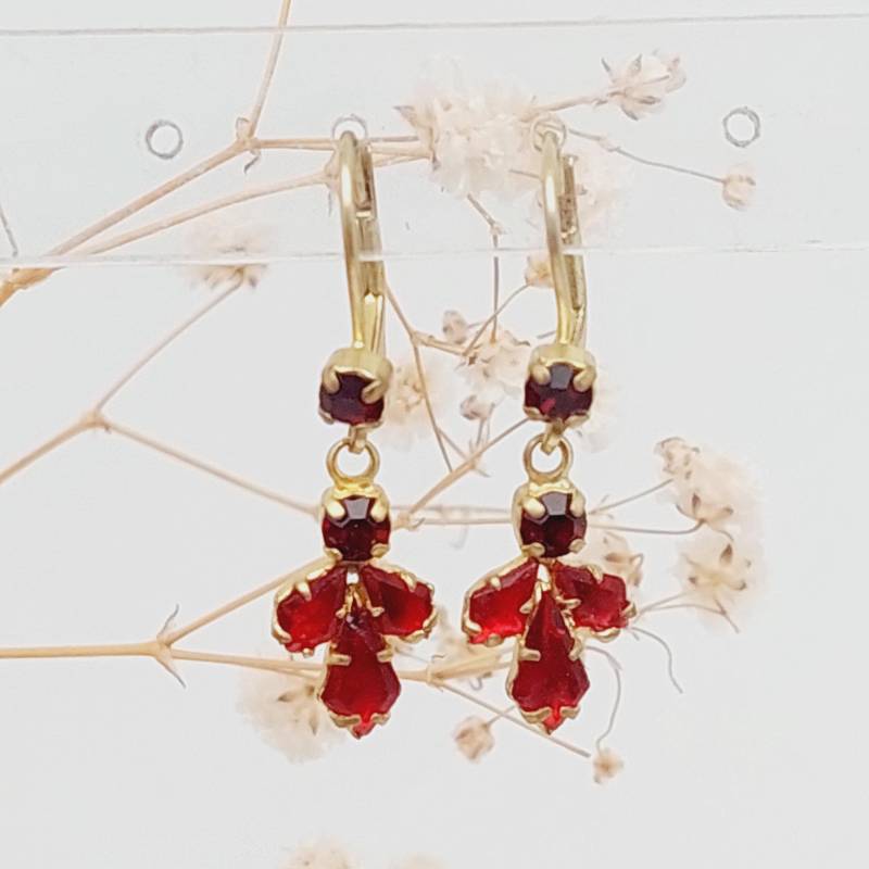 Antike Double Granat Ohrringe Ohrhänger Vergoldet Antike Double Granat Ohrringe Ohrhänger Vergoldet von SchmuckparadiesShop