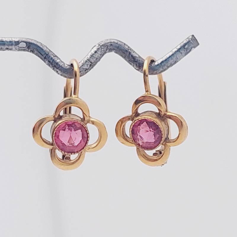 Antike Gold Doublé Ohrhänger Double Rote Steine Schmuck Ohrringe Jugendstil #21 von SchmuckparadiesShop