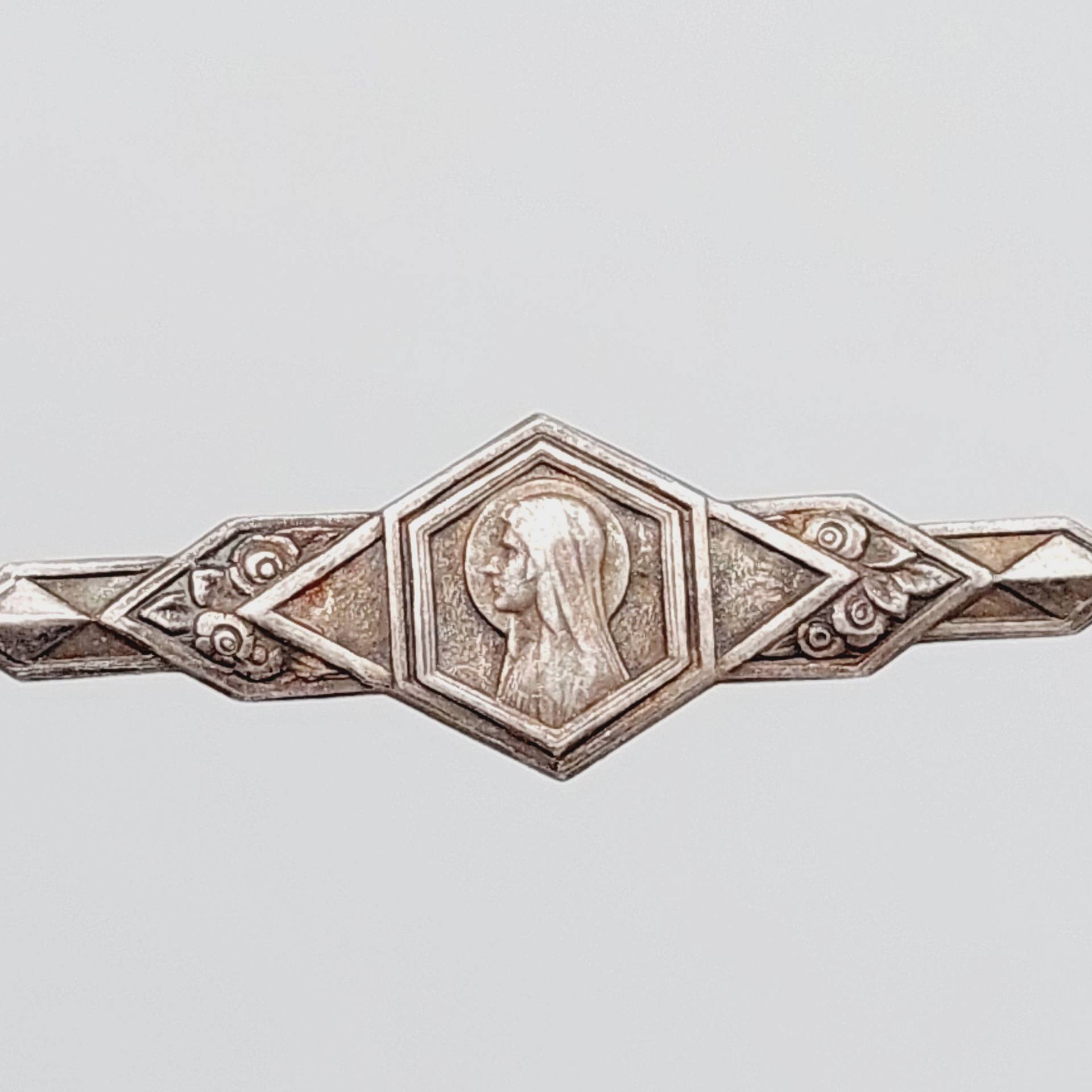Antike Jugendstil Brosche Frau Büste Blumen Frankreich Versilbert Antike Jugendstil Brosche Frau Büste Blumen Frankreich Versilbert von SchmuckparadiesShop