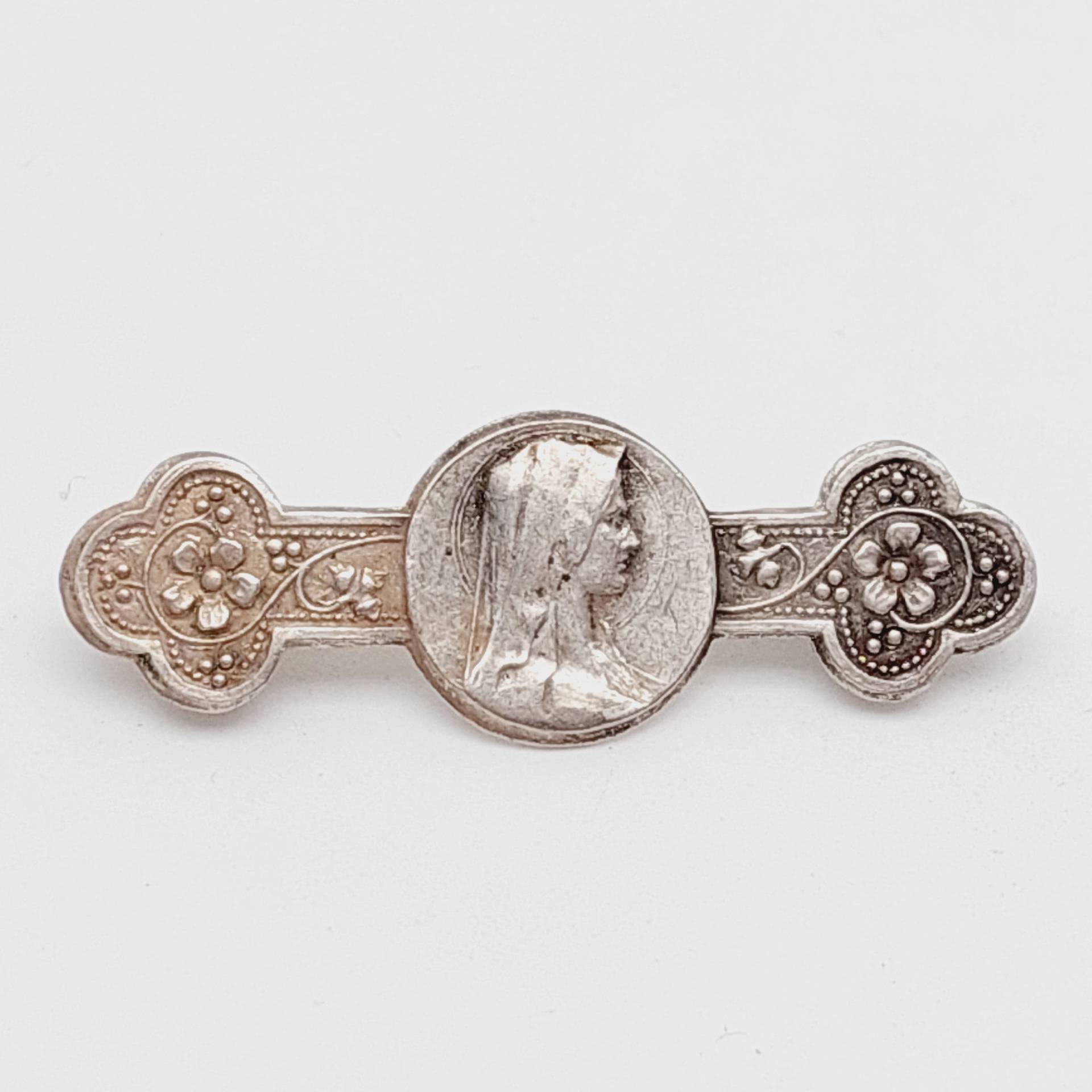 Antike Jugendstil Brosche Frau Büste Blumen Frankreich Versilbert Antike Jugendstil Brosche Frau Büste Blumen Frankreich Versilbert von SchmuckparadiesShop