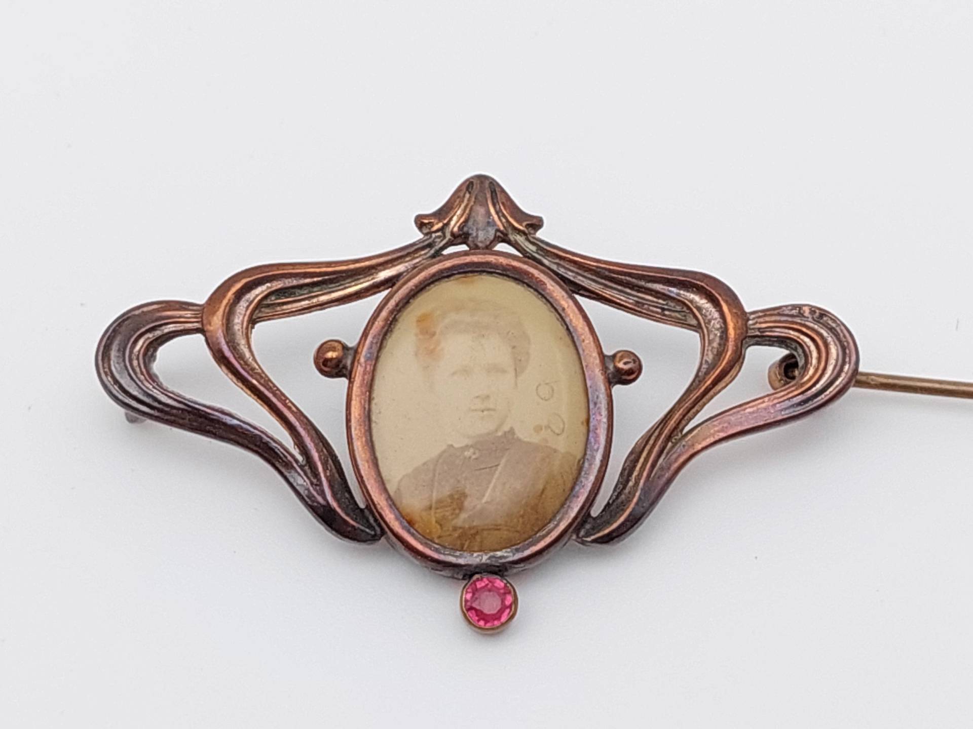 Antike Jugendstil Double Brosche Mit Granat Rocaillen Und Bild Medaillon Personalisieren von SchmuckparadiesShop