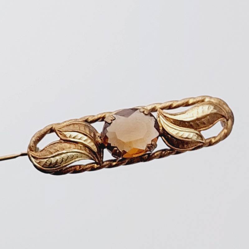 Antike Jugendstil Double Brosche Stabbrosche Floral Mit Gelben Stein Bernstein Farbend von SchmuckparadiesShop