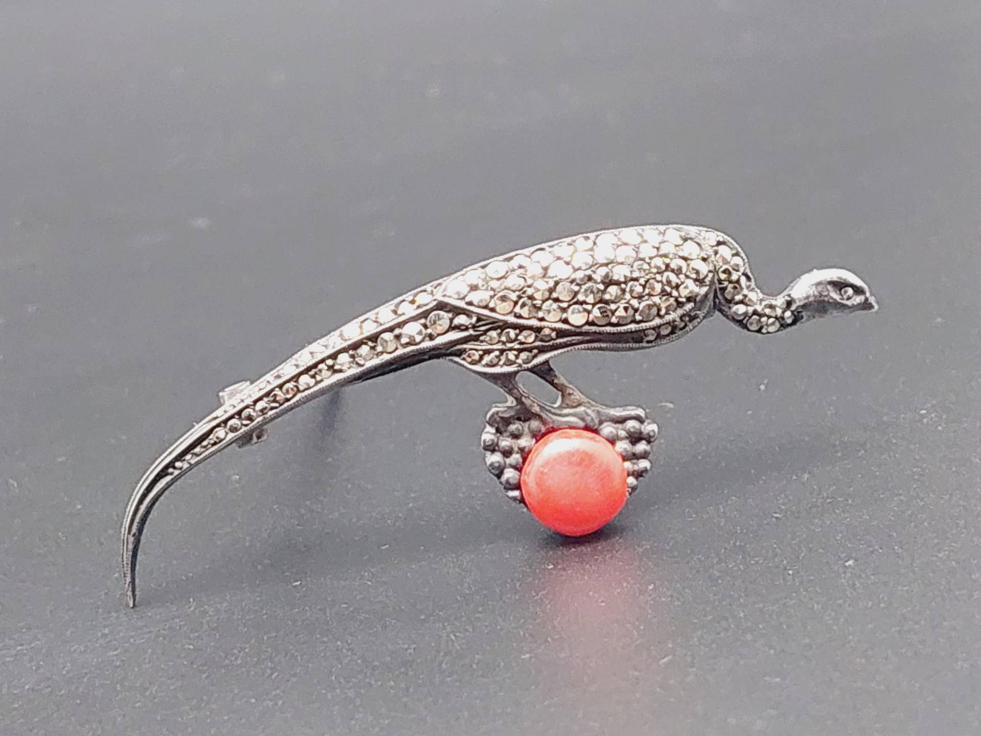 Antike Jugendstil Theodor Fahrner 925 Silber Brosche Mit Koralle Markasiten von SchmuckparadiesShop