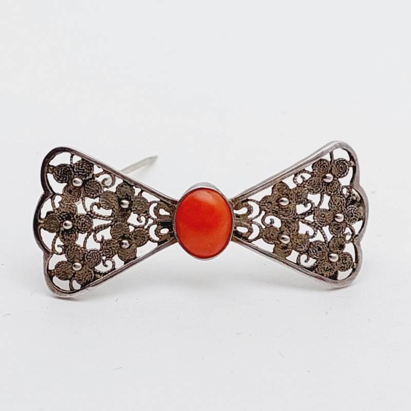Antike Koralle 835 Silber Stabbrosche Brosche Filigranschmuck Schmuck von SchmuckparadiesShop