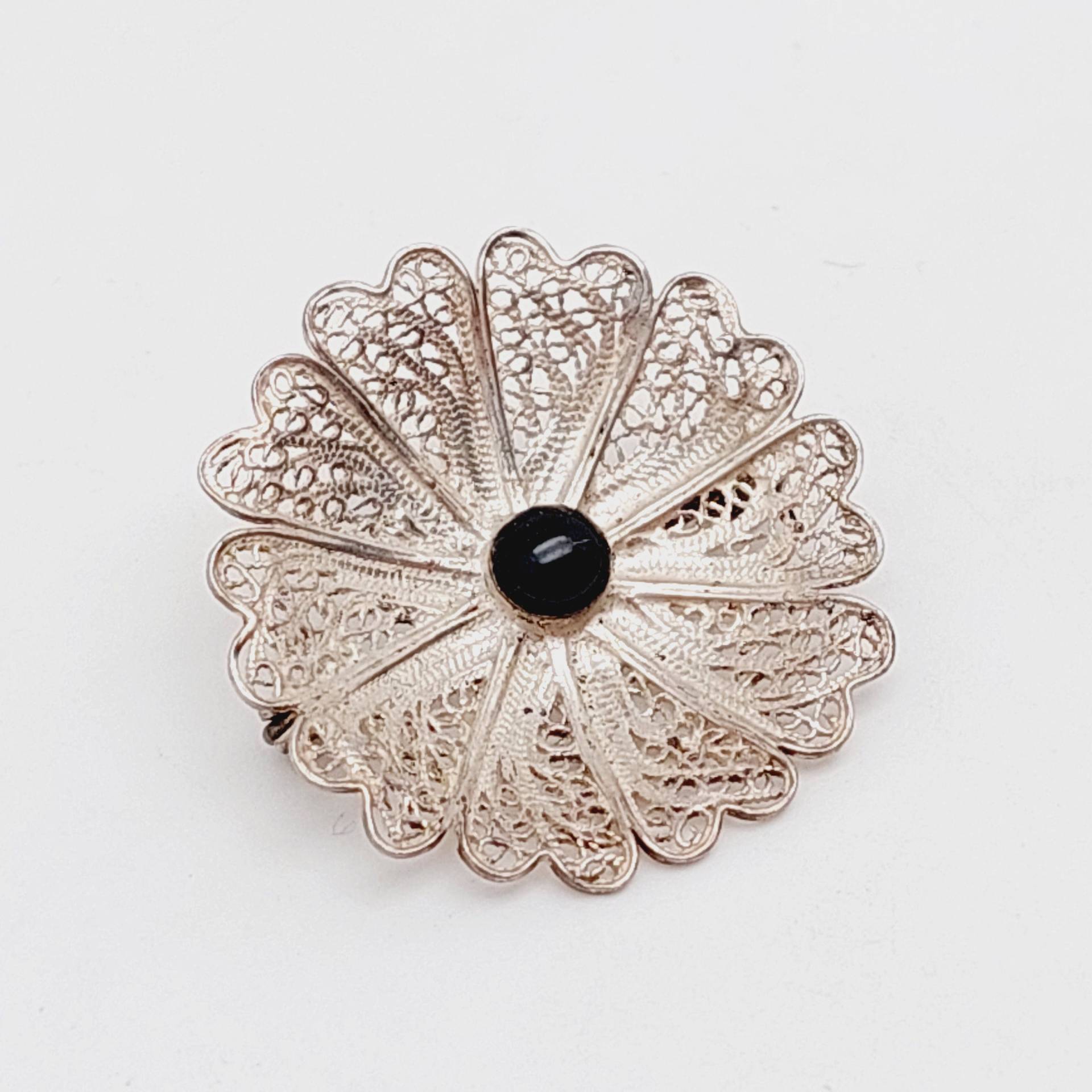 Antike Silber Brosche Filigranschmuck Mit Onyx von SchmuckparadiesShop