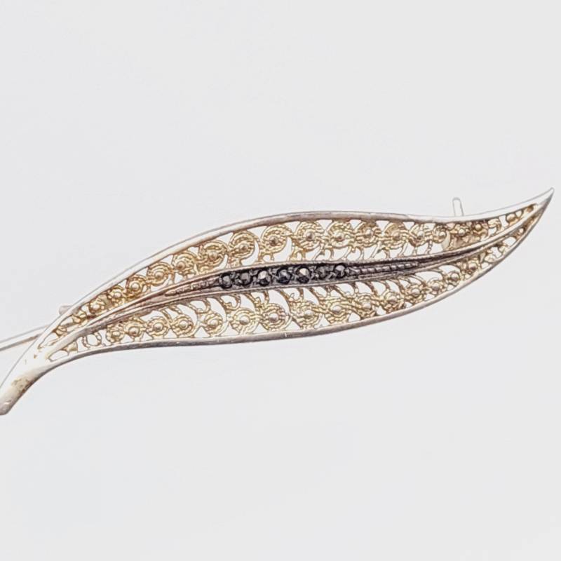 Antike Silberne Brosche 835Er Silber Filigranschmuck Markasiten Rocaillen Blumen Verzierung von SchmuckparadiesShop