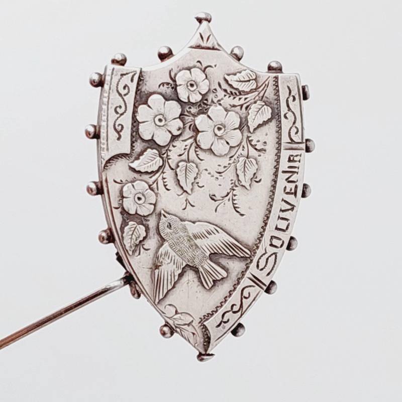 Antike Silberne Jugendstil Brosche Blumen Vogel Souvenir Filigranschmuck von SchmuckparadiesShop