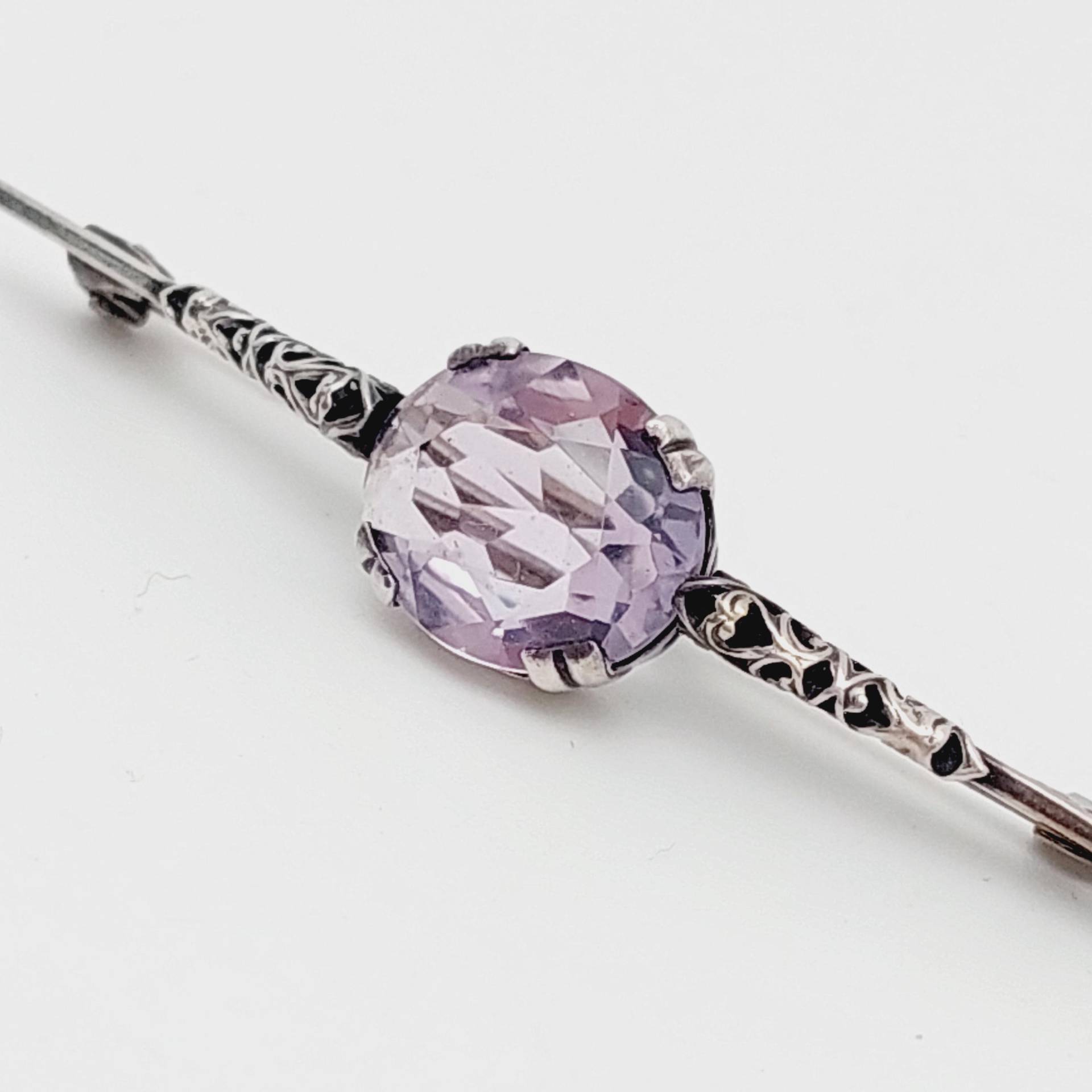 Antike Silberne Stabbrosche Hell Rosa Stein Jugendstil Brosche von SchmuckparadiesShop