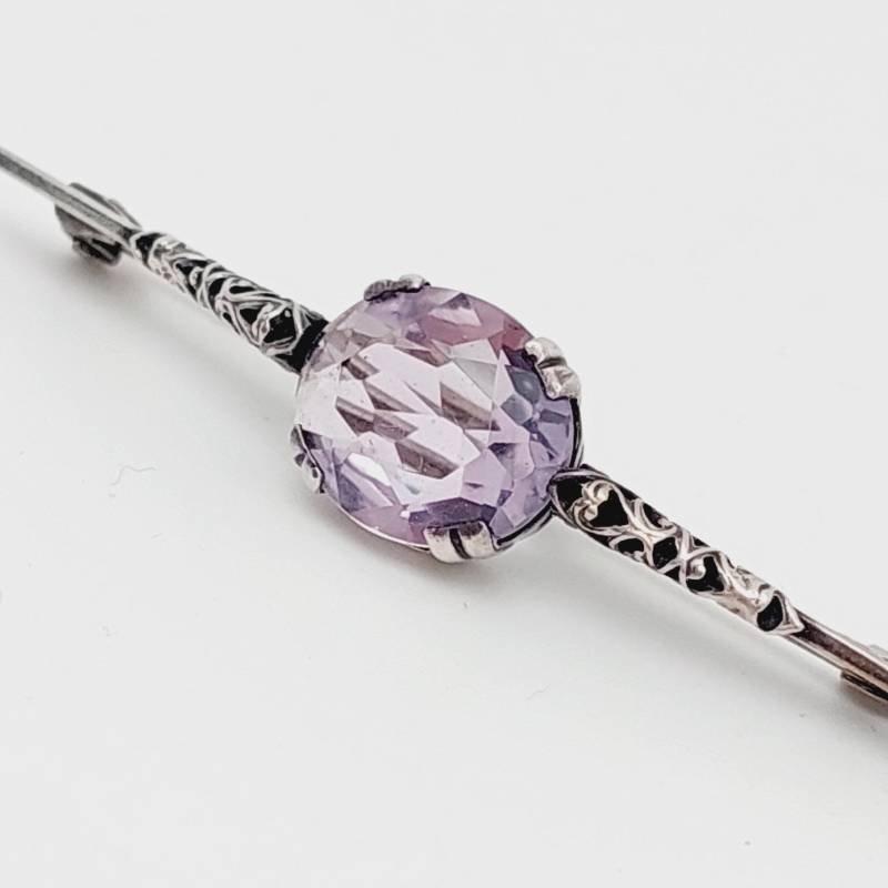 Antike Silberne Stabbrosche Hell Rosa Stein Jugendstil Brosche von SchmuckparadiesShop