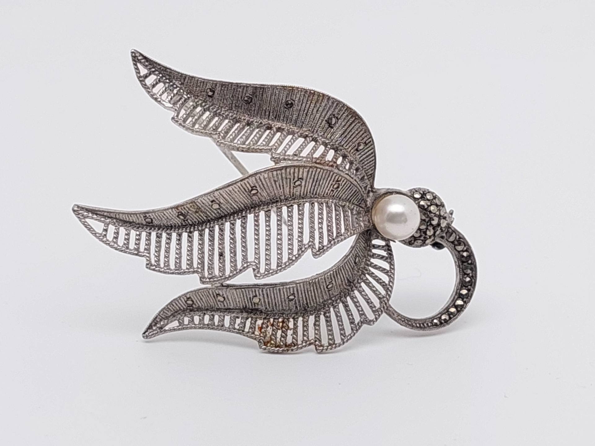 Antike Theodor Fahrner 925 Silber Brosche Mit Perle Markasiten von SchmuckparadiesShop