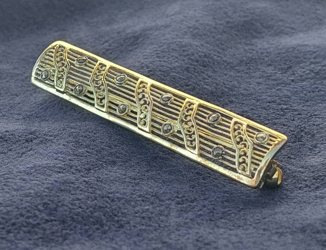 Antike Vergoldete 800Er Silber Brosche Blumen Jugendstil Markasiten von SchmuckparadiesShop