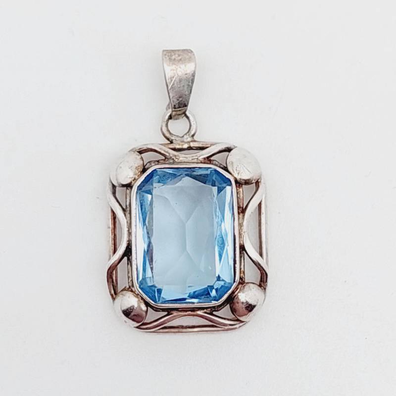 Antiker 800Er Silber Anhänger Jugendstil Mit Blauem Stein Aquamarin Farbe von SchmuckparadiesShop