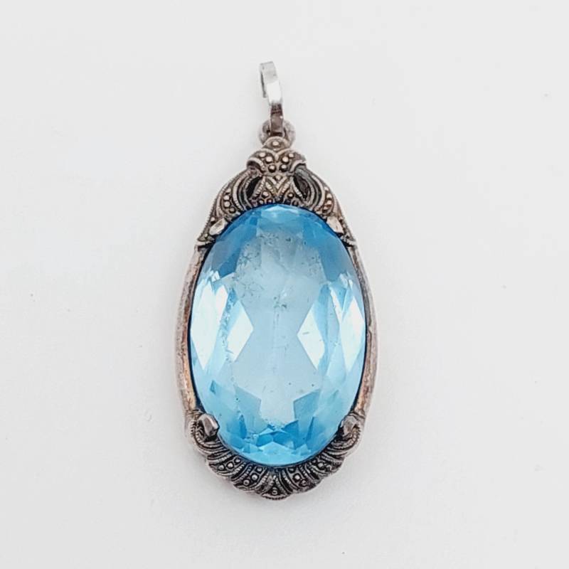 Antiker 800Er Silber Anhänger Jugendstil Mit Blauen Farbstein Aquamarin Farbend von SchmuckparadiesShop