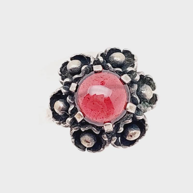 Antiker 835 Silber Ring Granat Stein Floran Blumen Gr 17 Us 8 Trachtenschmuck von SchmuckparadiesShop