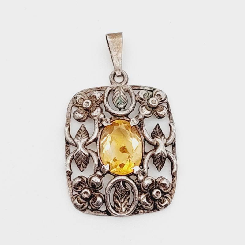Antiker 835Er Silber Anhänger Gelber Geschliffener Stein Jugendstil Silberschmuck von SchmuckparadiesShop