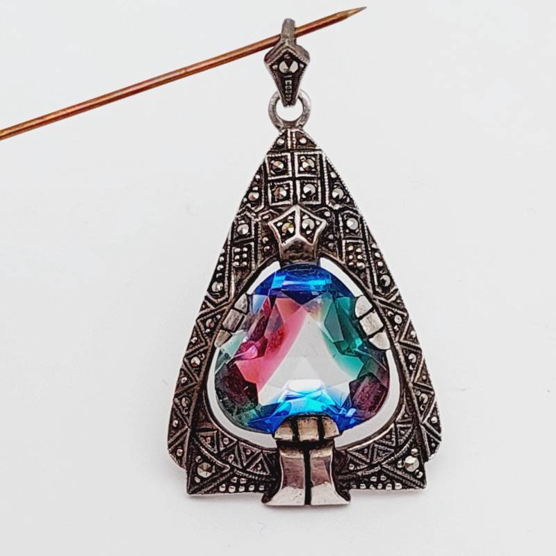 Antiker 835Er Silber Anhänger Geschliffener Rheinkiesel Stein Jugendstil Antikerschmuck von SchmuckparadiesShop