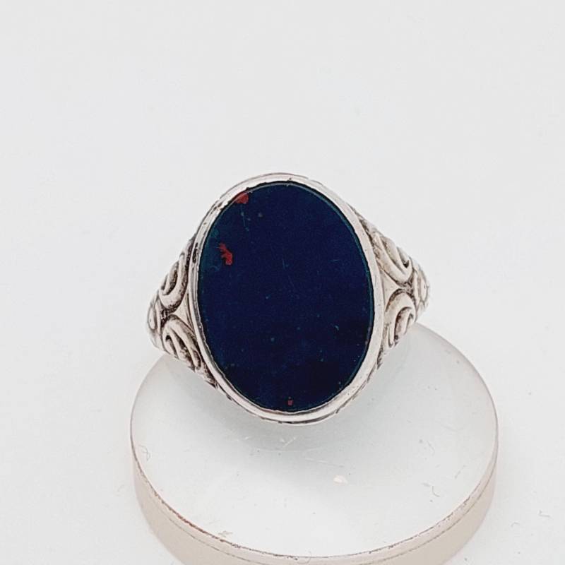 Antiker 835Er Silber Jugendstil Herren Siegelring Grüner Heliotrop Stein Blutjaspis Gr 19 59 Us 9 von SchmuckparadiesShop