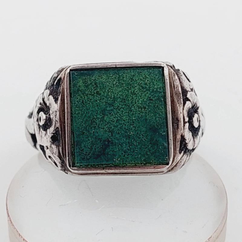 Antiker 835Er Silber Jugendstil Herren Siegelring Grüner Heliotrop Stein Blutjaspis Gr 22 20 Mm von SchmuckparadiesShop