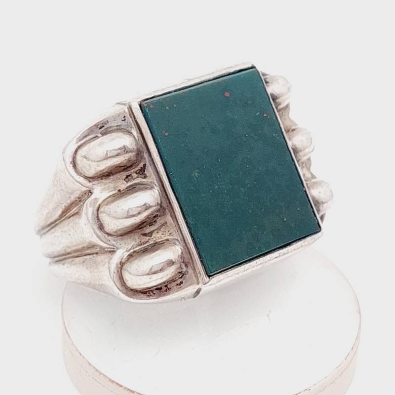 Antiker 835Er Silber Jugendstil Herren Siegelring Grüner Heliotrop Stein Blutjaspis Gr 22 20 Mm von SchmuckparadiesShop