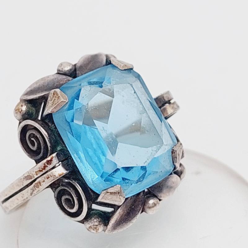 Antiker 835Er Silber Jugendstil Ring Mit Blauem Stein Aquamarin Farbend Gr 13 Us 6 1/2 von SchmuckparadiesShop