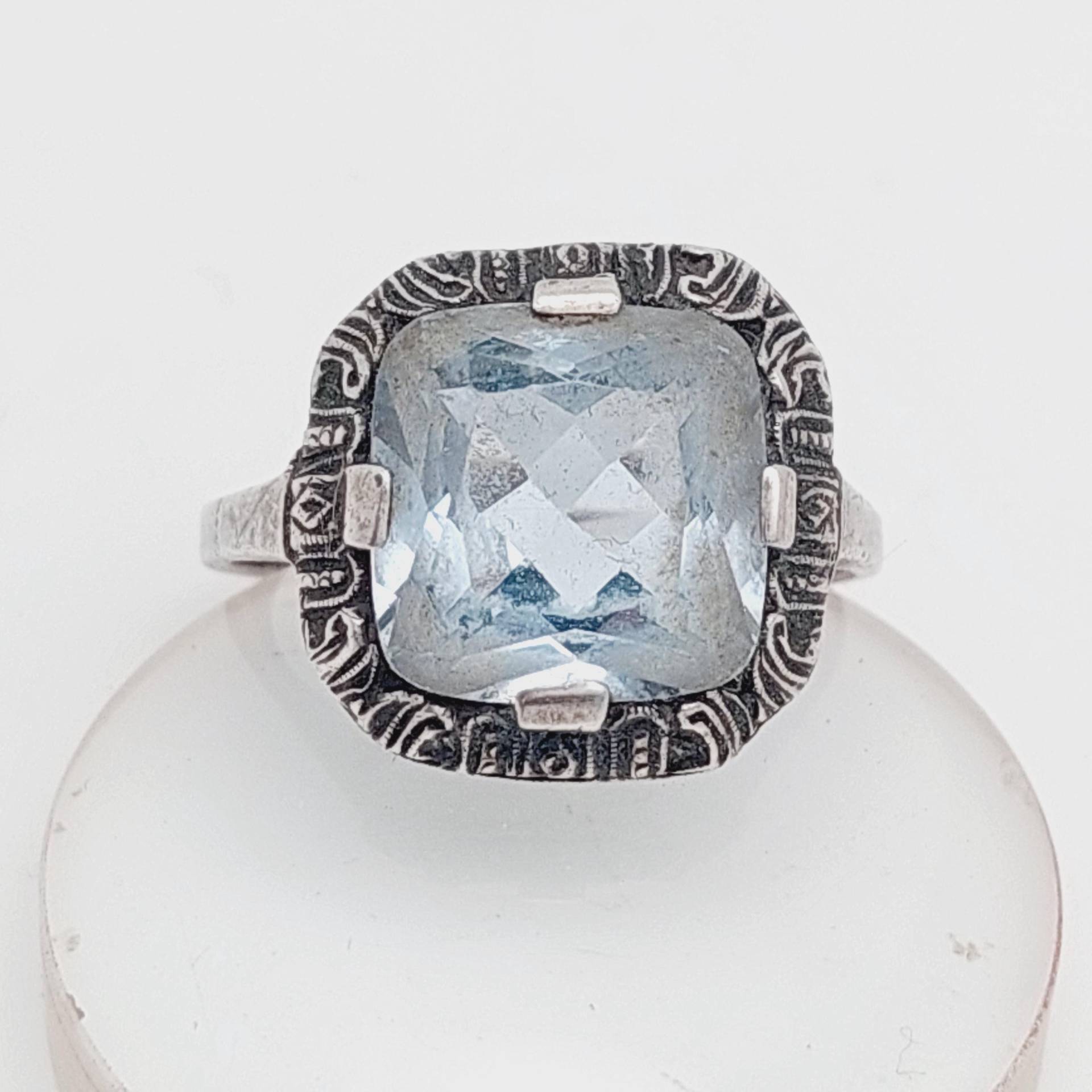 Antiker 835Er Silber Jugendstil Ring Mit Blauem Stein Aquamarin Farbend Gr 13 Us 6 1/2 von SchmuckparadiesShop