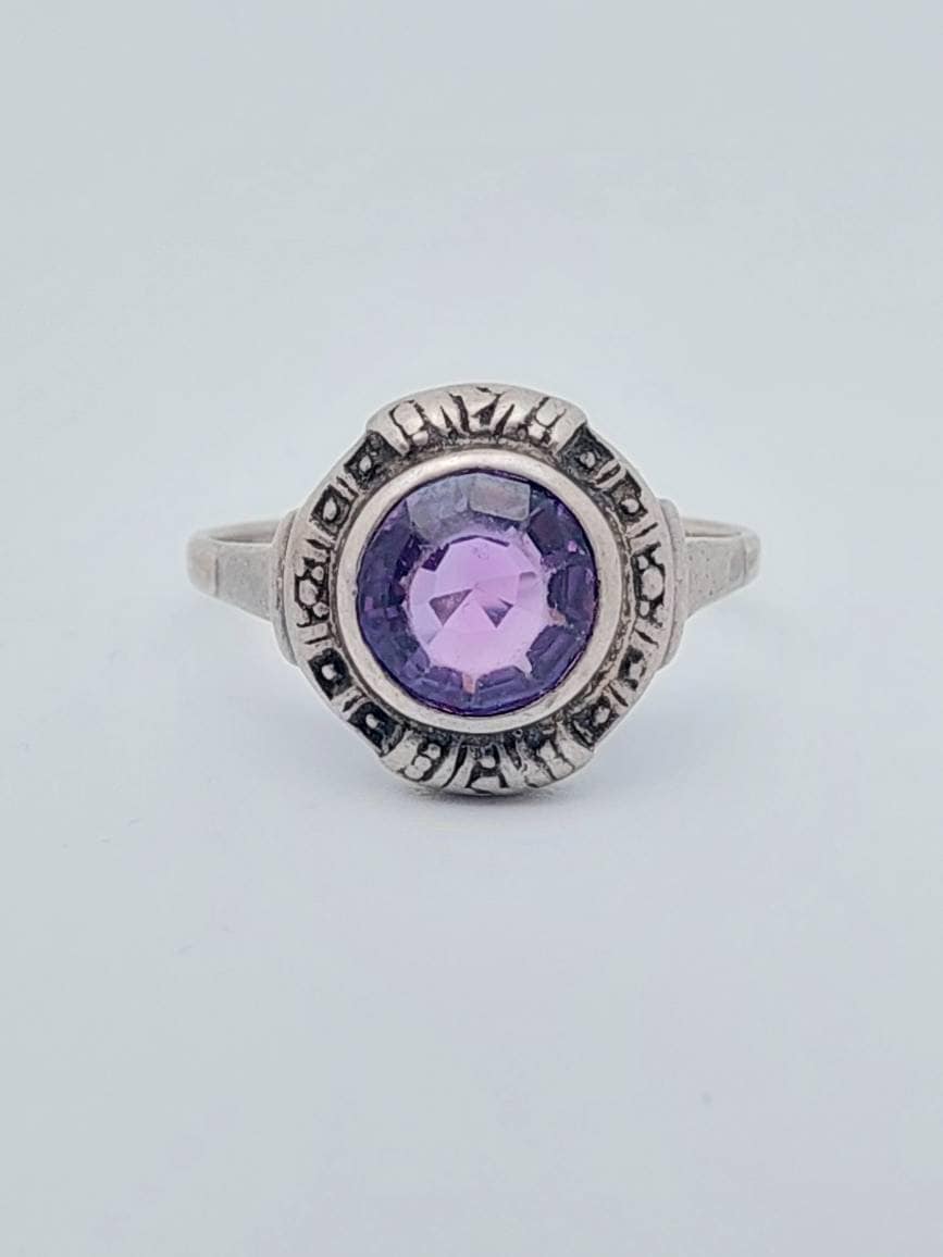 Antiker 835Er Silber Ring Lila Geschliffener Stein Antiker Schmuck Gr 18 58 von SchmuckparadiesShop