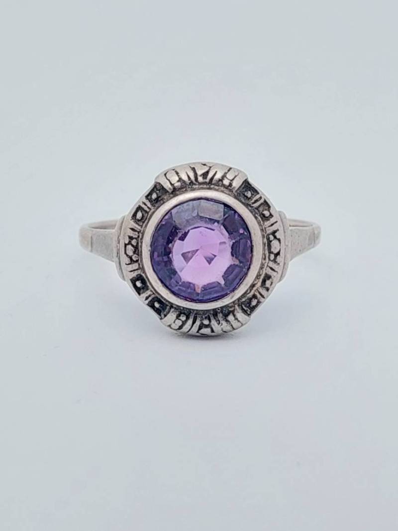 Antiker 835Er Silber Ring Lila Geschliffener Stein Antiker Schmuck Gr 18 58 von SchmuckparadiesShop