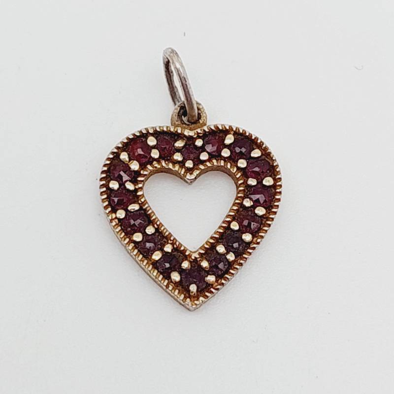 Antiker 900Er Silber Jugendstil Anhänger Herz Granat Schmuck Kettenanhänger von SchmuckparadiesShop