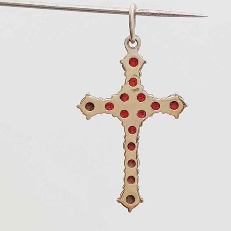 Antiker 925 Silber Anhänger Gotik Kreuz Granatschmuck Mit Granat Steinen von SchmuckparadiesShop