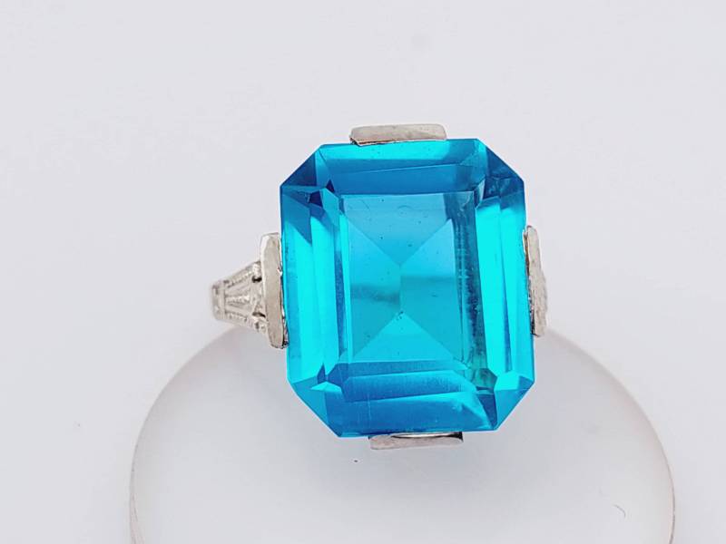 Antiker 925Er Silber Art Deco Ring Mit Blauem Stein Aquamarin Farbend Gr 13 Us 6 1/2 von SchmuckparadiesShop