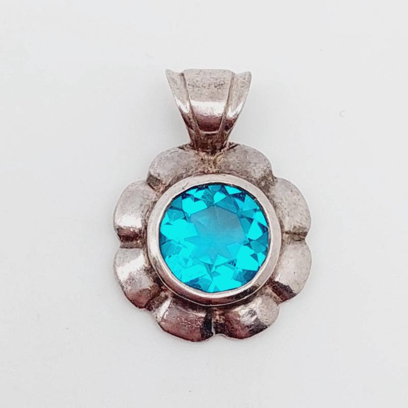 Antiker 925Er Silber Blumen Anhänger Jugendstil Mit Blauen Farbstein Aquamarin Farbend von SchmuckparadiesShop